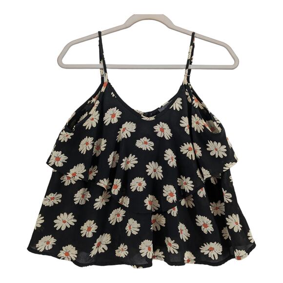 ASTR Floral Tiered Crop Top Large Sleeveless Daisy Flowy Layered Overlay Ruffle‎ - Picture 1 of 12